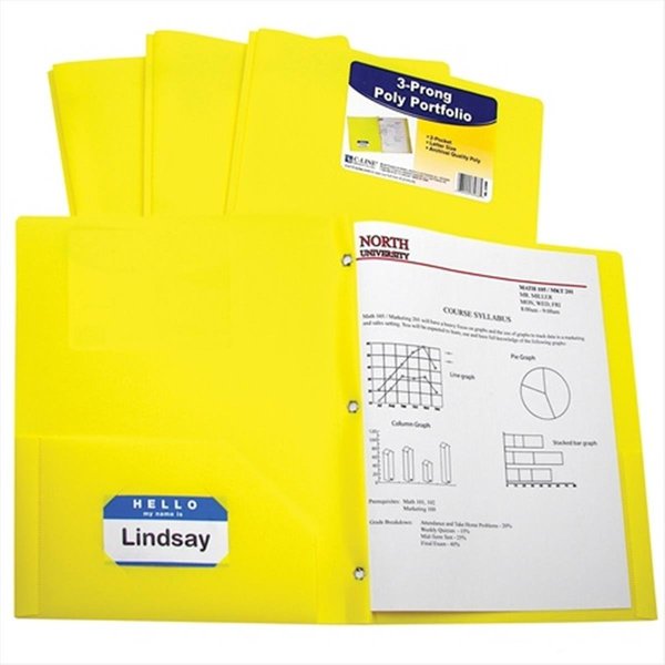 C-Line Products C-Line Products 33966BNDL12EA Two-Pocket Heavyweight Poly Portfolio Folder with Prongs  Yellow - Set of 12 Folders 33966BNDL12EA